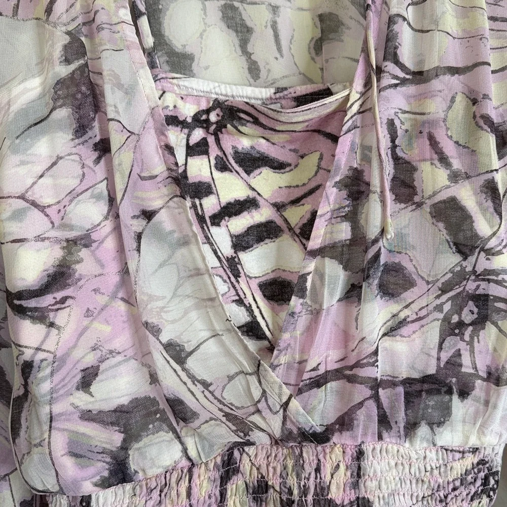 Anthropologie butterfly sheer top long sleeve crop large NWT